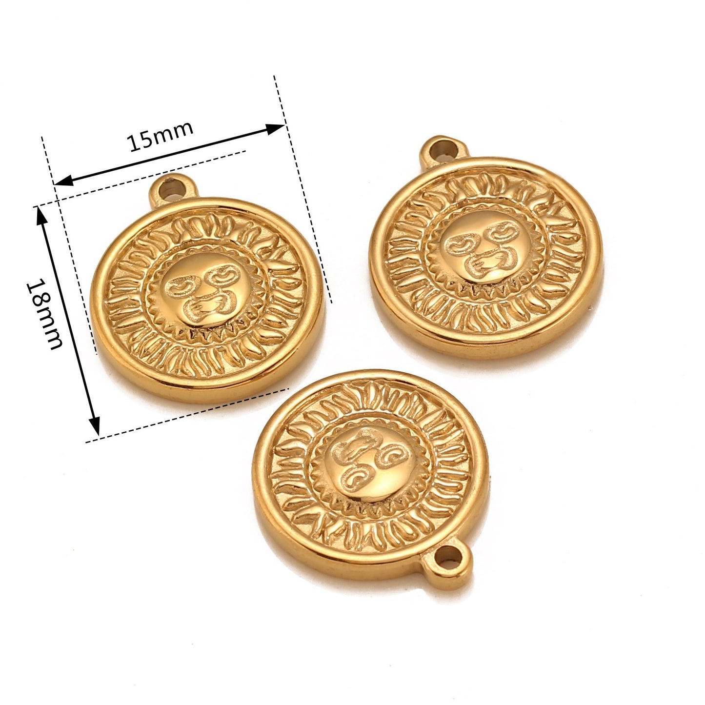 Pendentif rond en acier inoxydable avec soleil souriant en relief