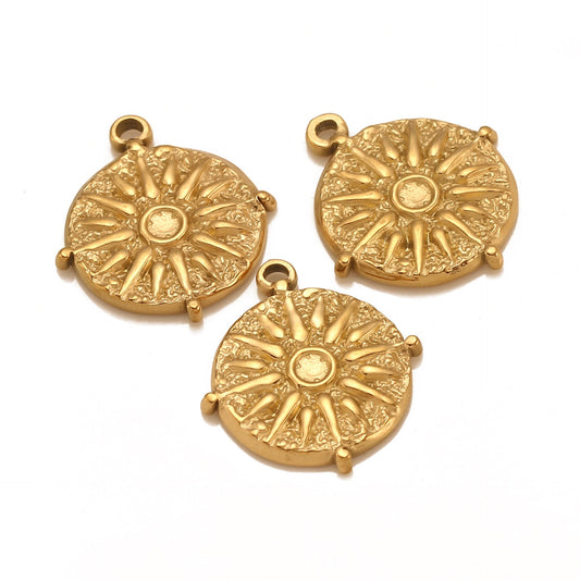 Stainless Steel Medal Embossed Sun Pendant