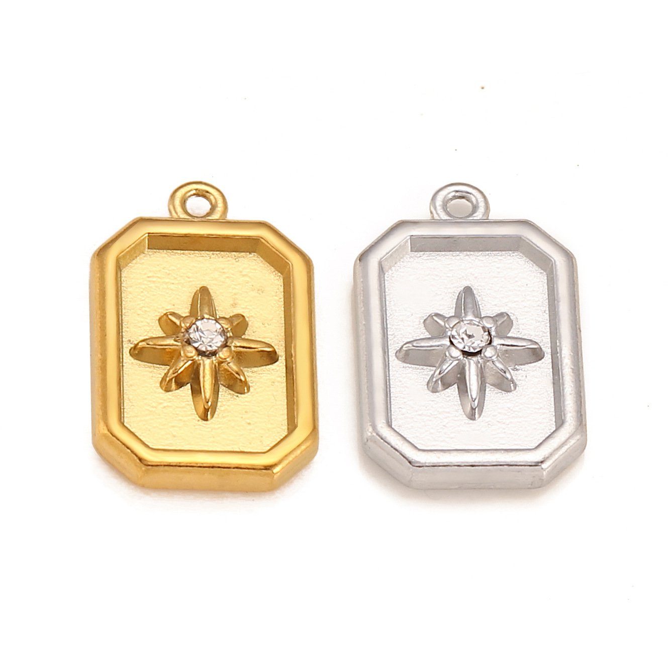 Stainless Steel 18K Gold PVD 3D Square Cubic Zirconia Pendant
