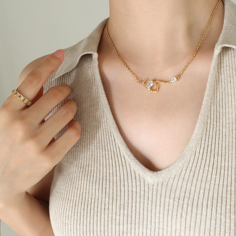 Stainless Steel Zircon Pendant Bead Seed Chain Necklace
