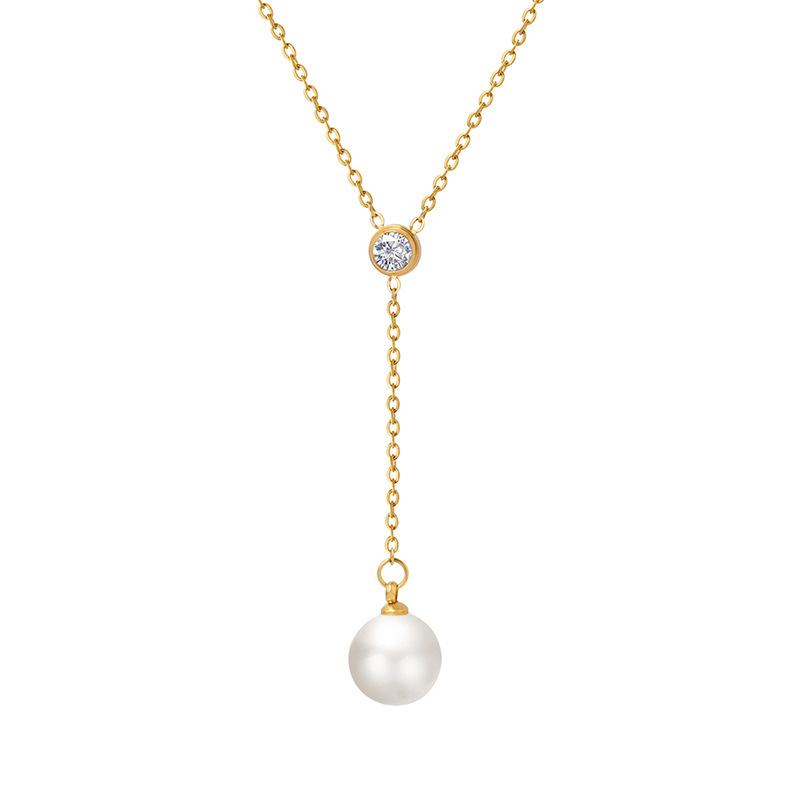Collier en or 18 carats PVD avec une seule perle d'imitation CZ
