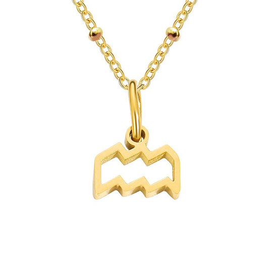 Collier avec chaîne à billes en acier inoxydable et signe du zodiaque