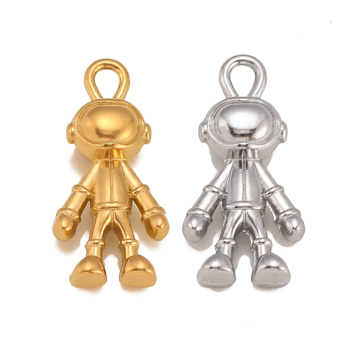 Pendentif astronaute en acier inoxydable et PVD or 18 carats