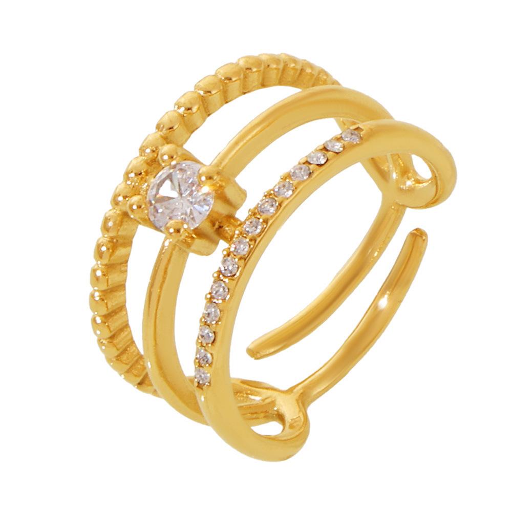 Stainless Steel 3-Layer Design Cubic Zirconia Ring