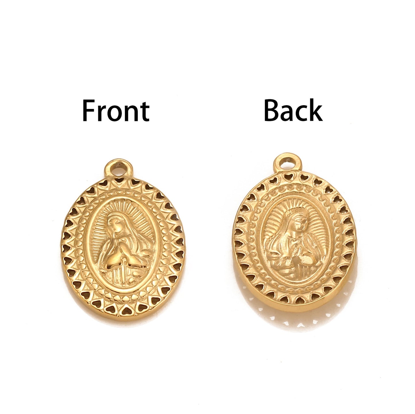 Pendentif ovale en acier inoxydable Vierge Marie