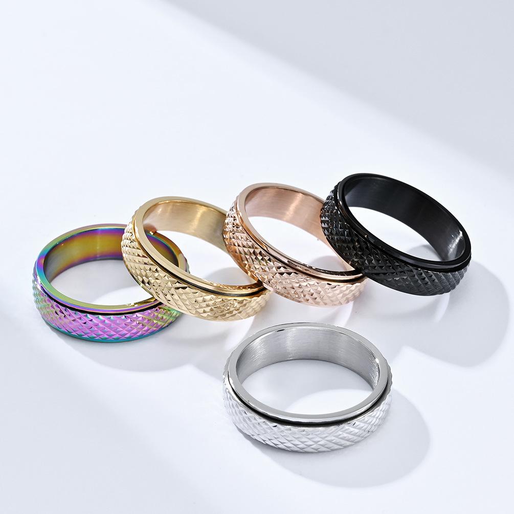 Stainless Steel Diamond Snakeskin Spinner Ring