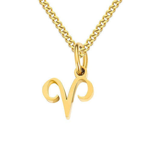 Collier en acier inoxydable avec chaîne gourmette et signe du zodiaque