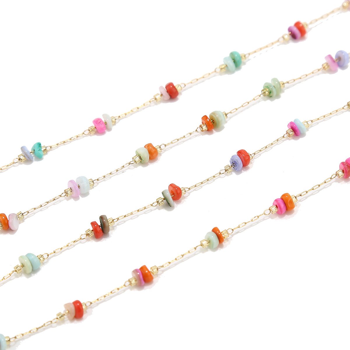 Stainless Steel 4mm Width Rainbow Stone Bead Chain - By the Meter