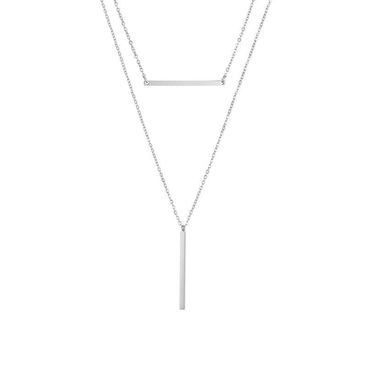 Stainless Steel Rectangular Pendant Double Layered Blank Necklace