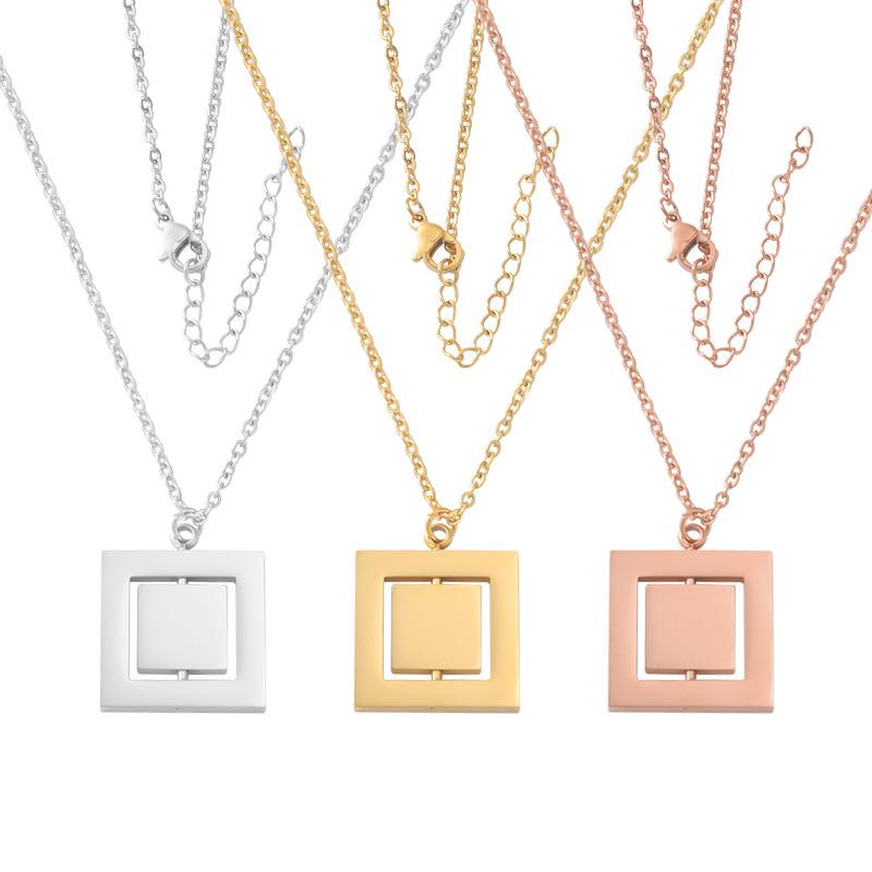Stainless Steel Double Square Pendant Blank Necklace
