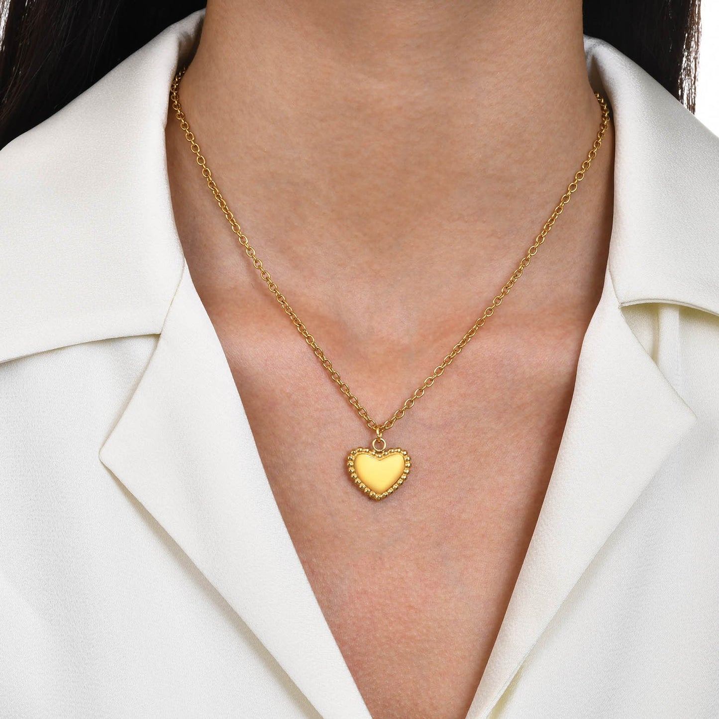 Stainless Steel Ball Edge Heart Necklace