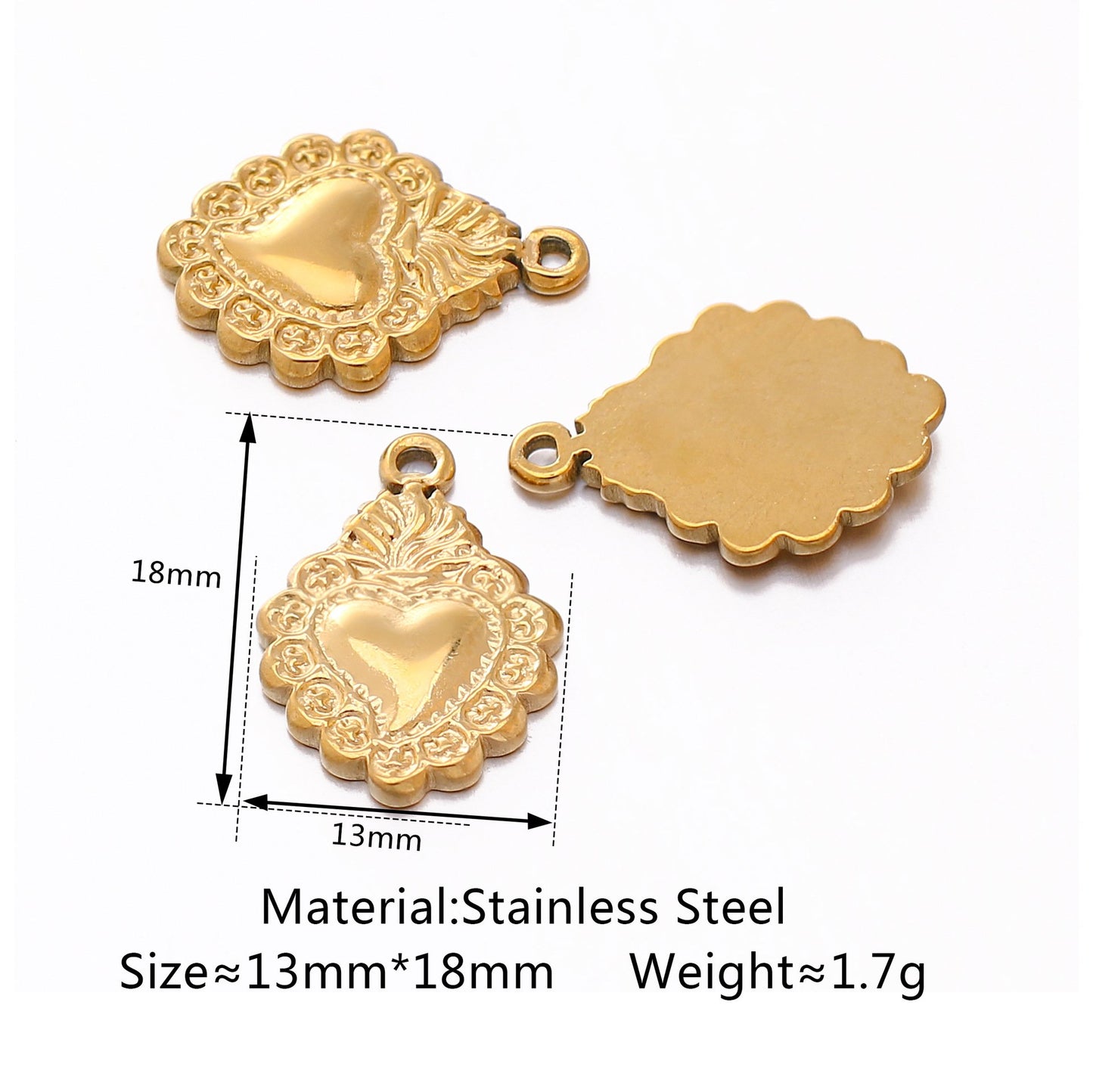 Pendentif en acier inoxydable en forme de cœur à motif rétro