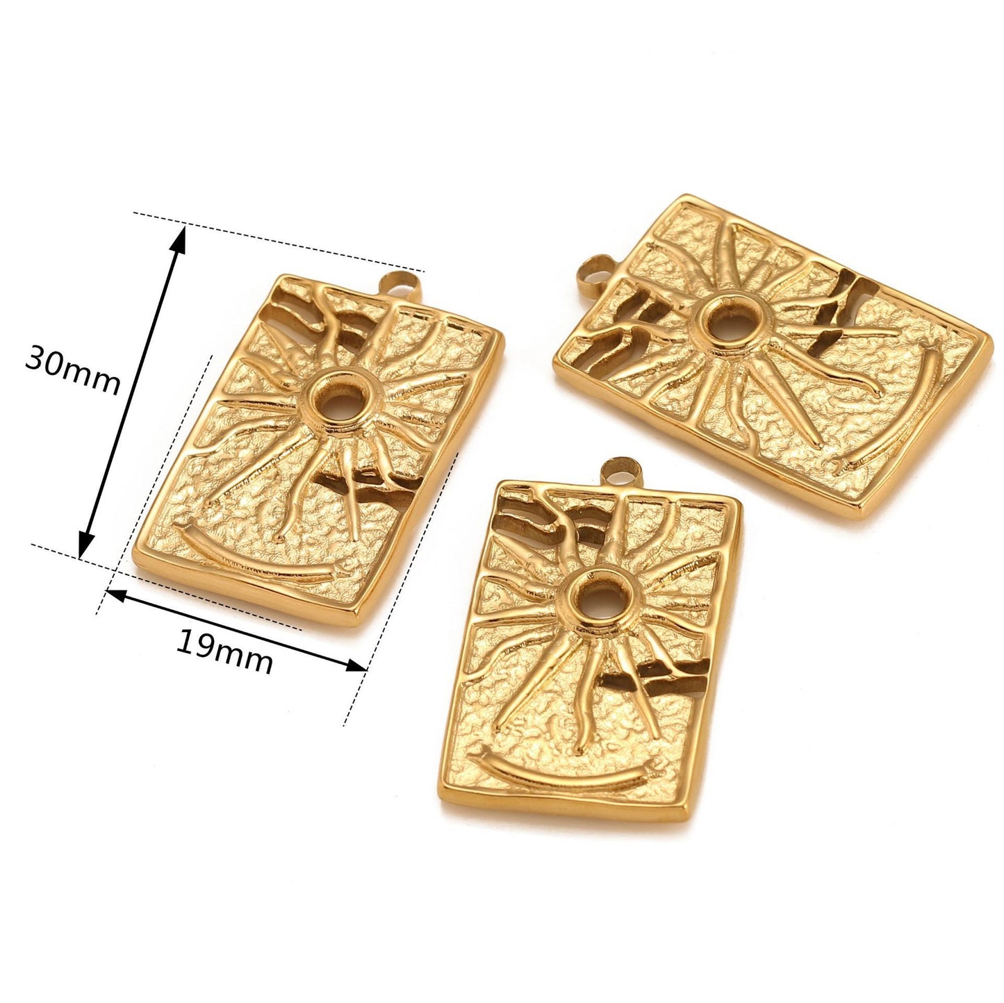 Pendentif carré creux en acier inoxydable en forme de soleil