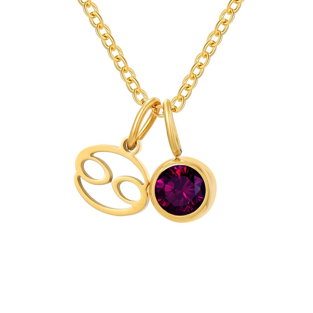 Stainless Steel Zodiac Birthstone Pendant Necklace
