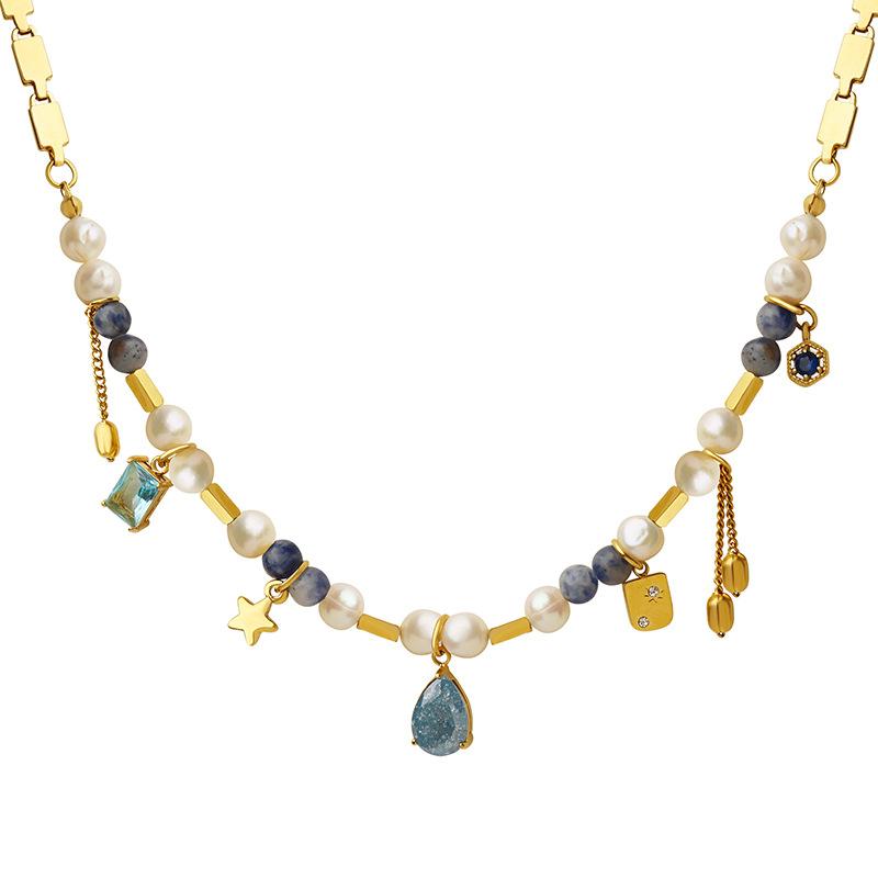 Stainless Steel Geometric Freshwater Pearl Splicing Necklace