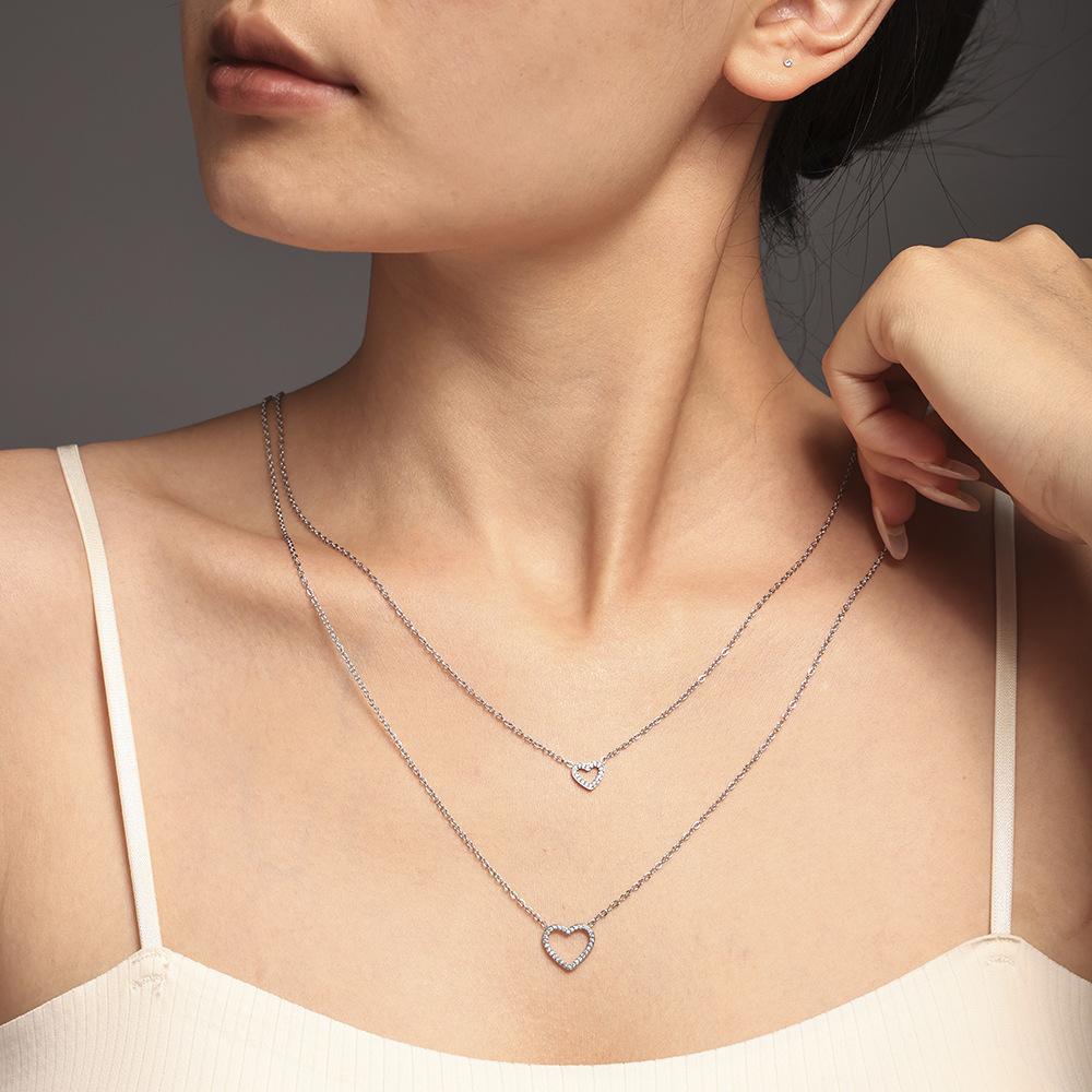 Collier empilable en acier inoxydable avec cœur et zircone cubique
