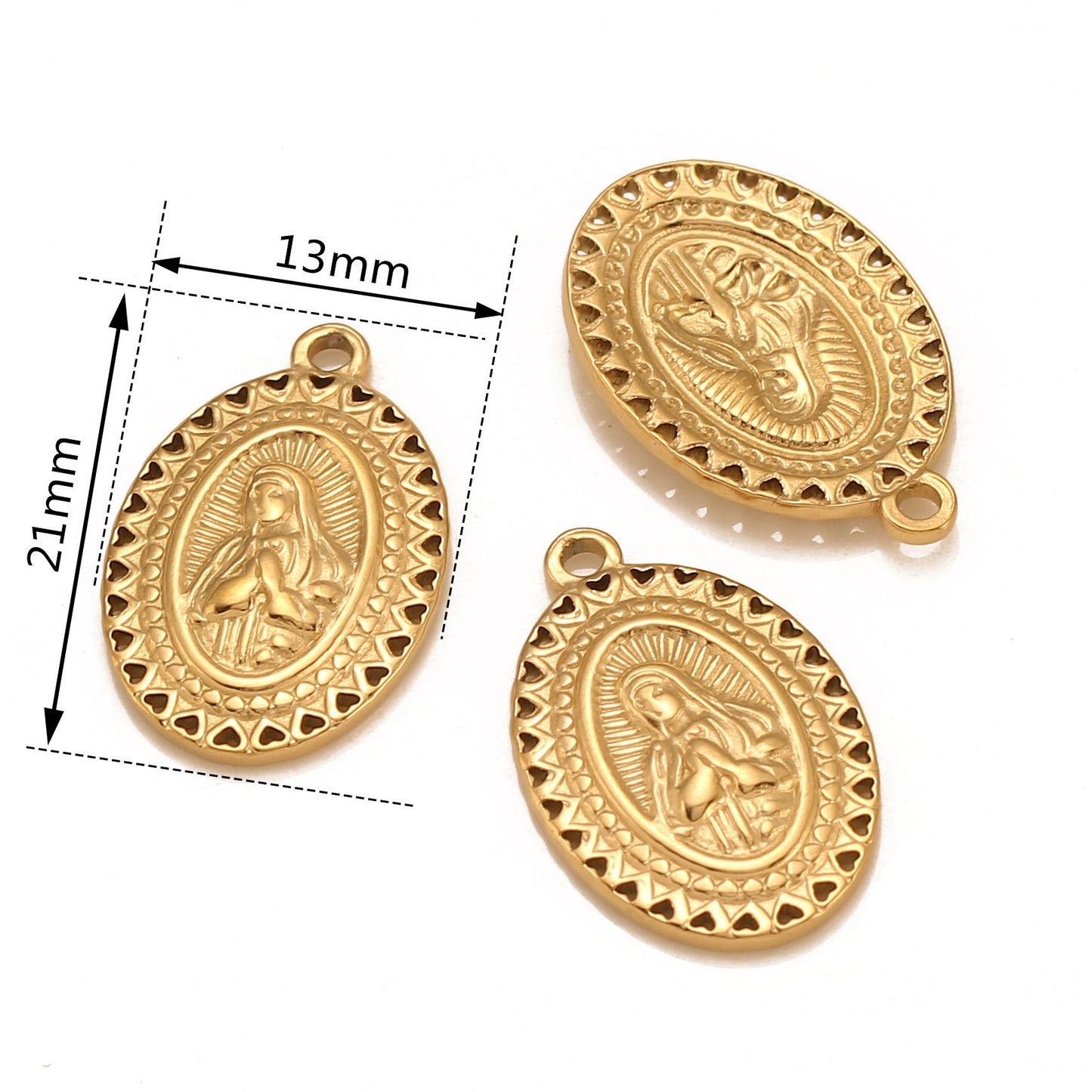 Pendentif ovale en acier inoxydable Vierge Marie