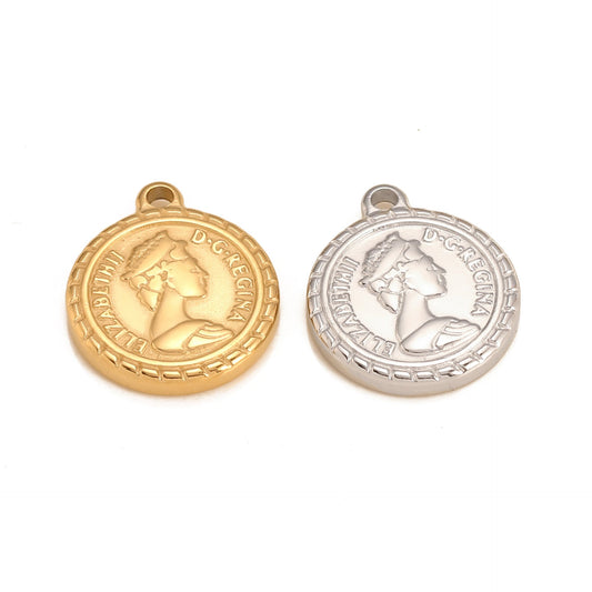 Stainless Steel Medal Elizabeth Pendant