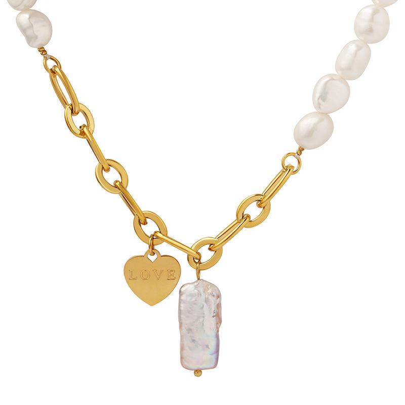 Link Chain Splicing Freshwater Pearl Charm Necklace