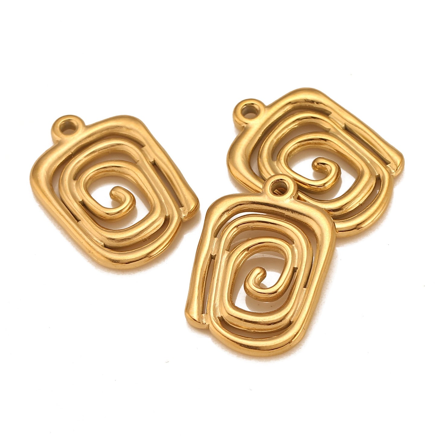 Pendentif carré creux en spirale en acier inoxydable