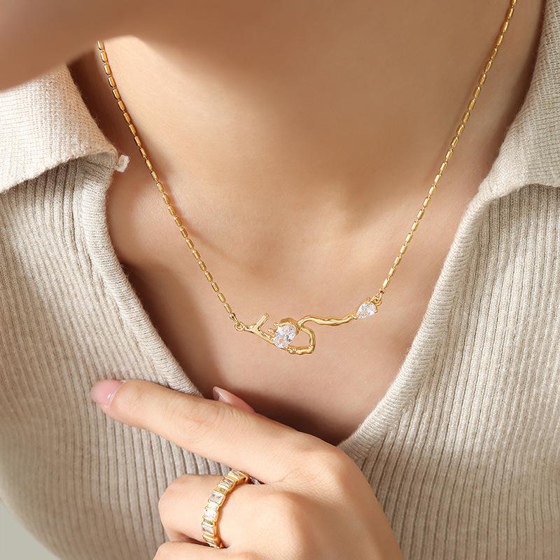 Stainless Steel Zircon Pendant Bead Seed Chain Necklace