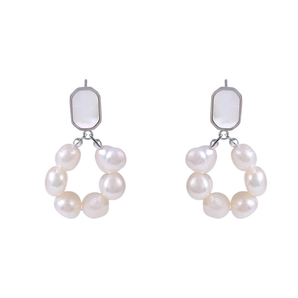 Boucles d'oreilles pendantes en acier inoxydable avec perles d'eau douce