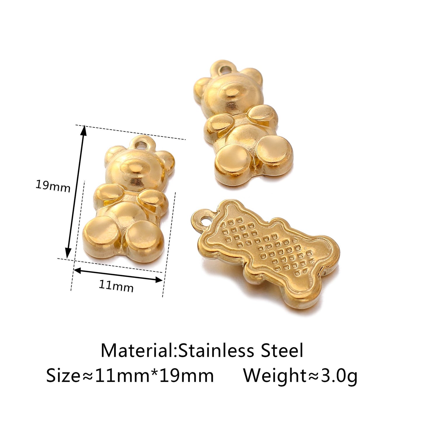 Pendentif ours 3D en acier inoxydable