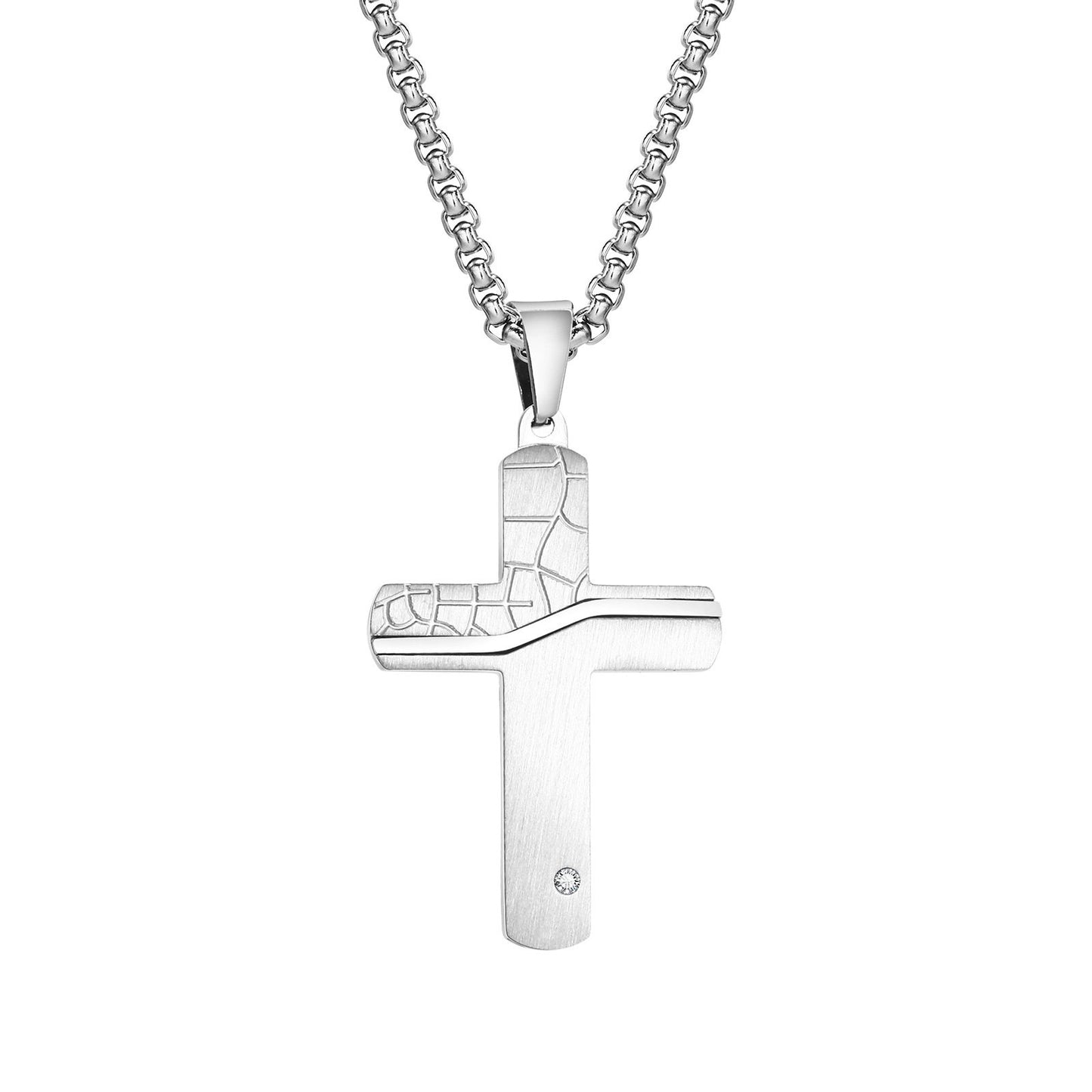 Stainless Steel Cracked Cross Pendant Blank Necklace