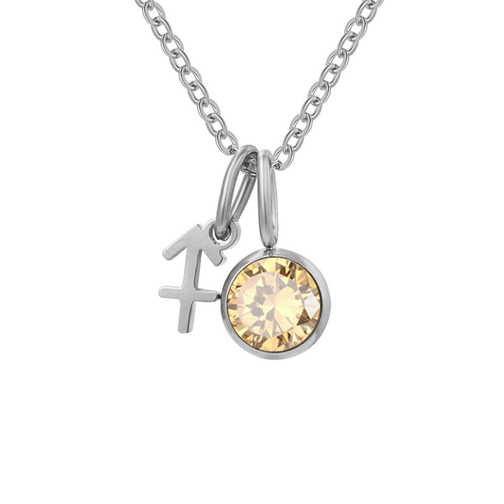 Stainless Steel Zodiac Birthstone Pendant Necklace