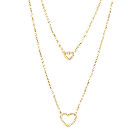 Collier empilable en acier inoxydable avec cœur et zircone cubique