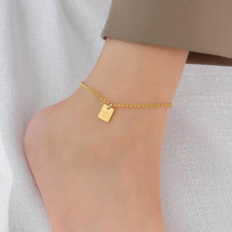 LUCKY English Letters 18K Gold PVD Stainless Steel Anklet