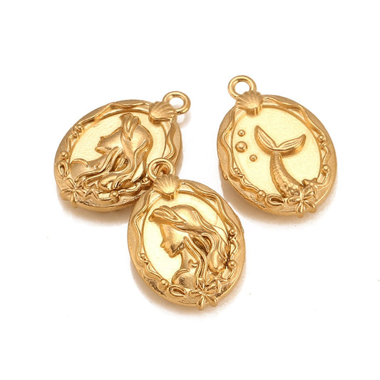 Stainless Steel Mermaid Double Sided Pendant