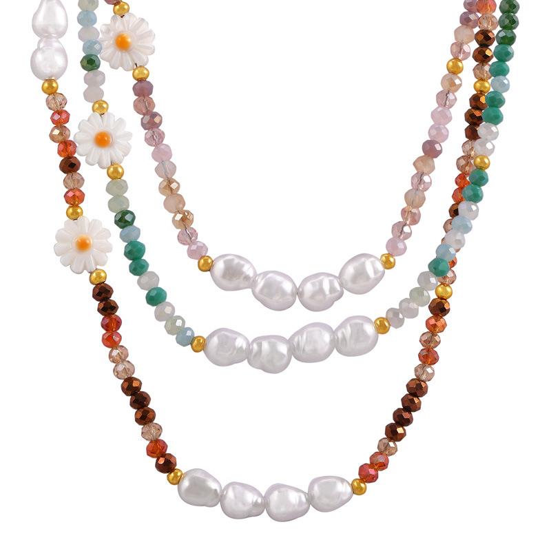 Collier avec pendentif en forme de fleur en nacre en acier inoxydable