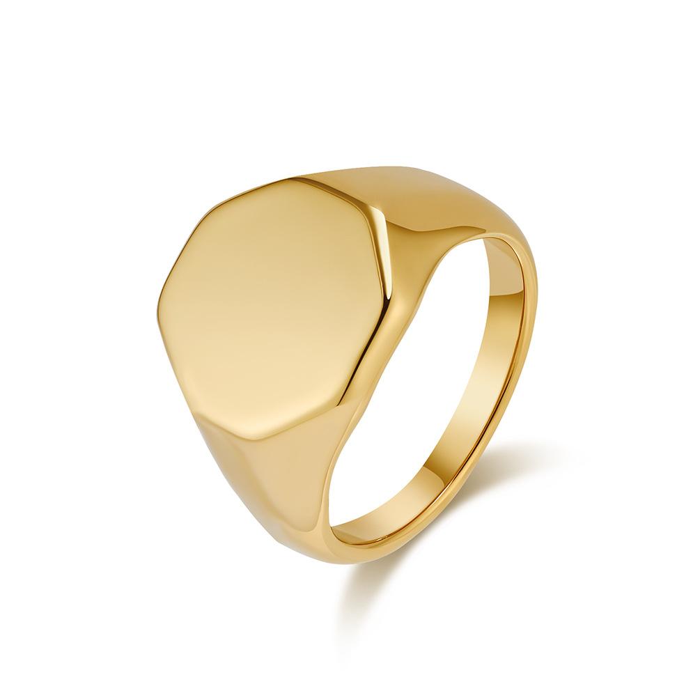 Polished Stainless Steel Hexagon Signet Ring