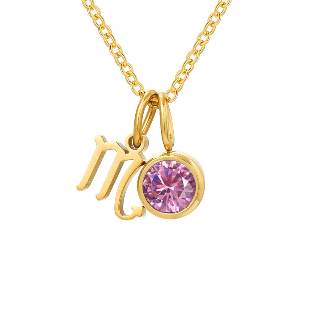 Stainless Steel Zodiac Birthstone Pendant Necklace