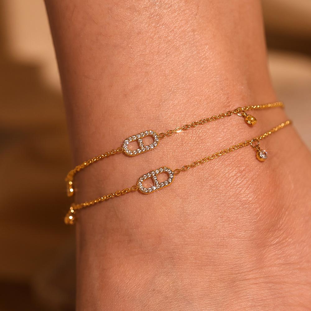 Stainless Steel Inlay CZ Anklet