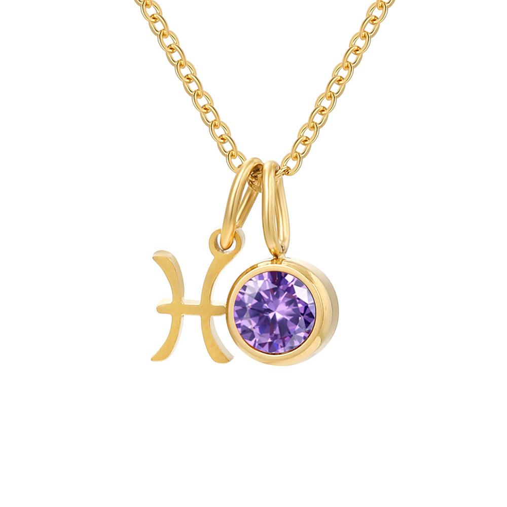 Stainless Steel Zodiac Birthstone Pendant Necklace