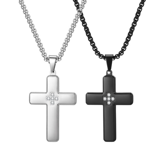 Stainless Steel Cubic Zirconia Cross Pendant Blank Necklace