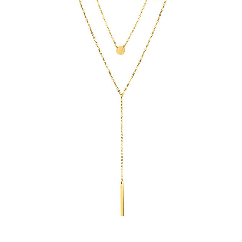 Stainless Steel Round Plate Double Layered Necklace