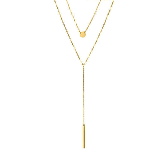 Stainless Steel Round Plate Double Layered Necklace