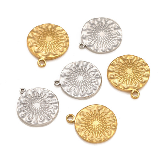 Pendentif rond en acier inoxydable en forme de tournesol pour femme