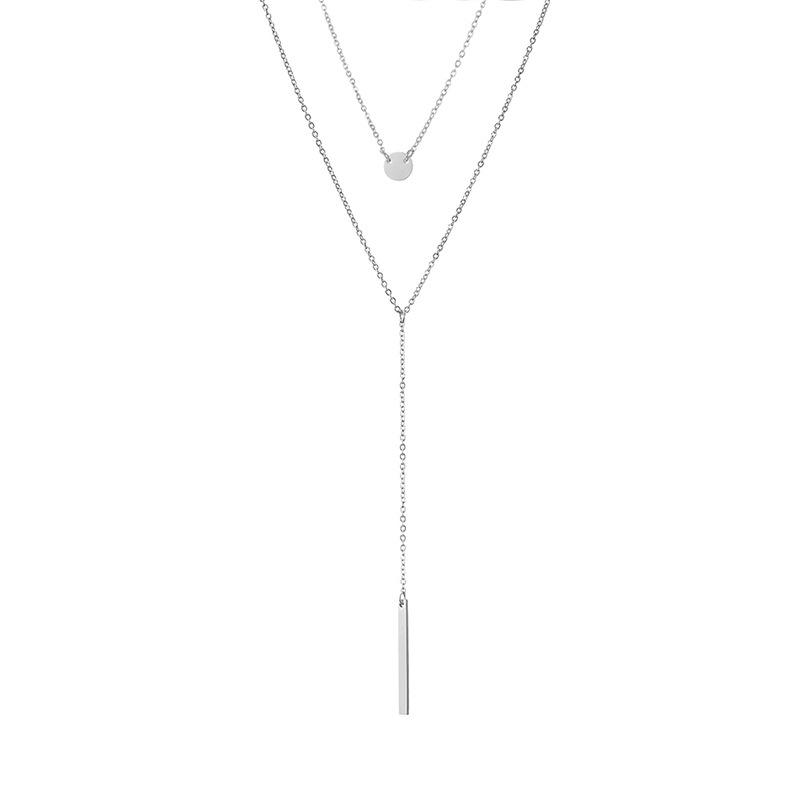Stainless Steel Round Plate Double Layered Necklace