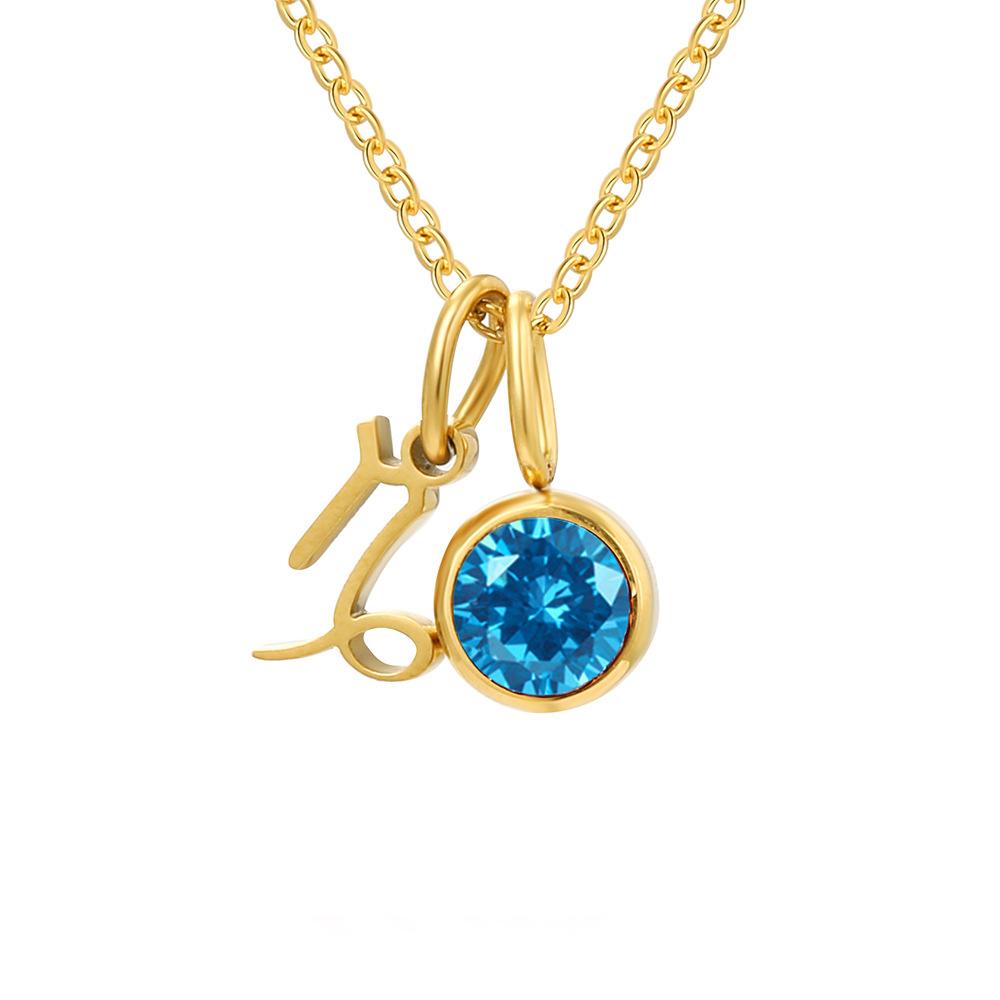 Stainless Steel Zodiac Birthstone Pendant Necklace