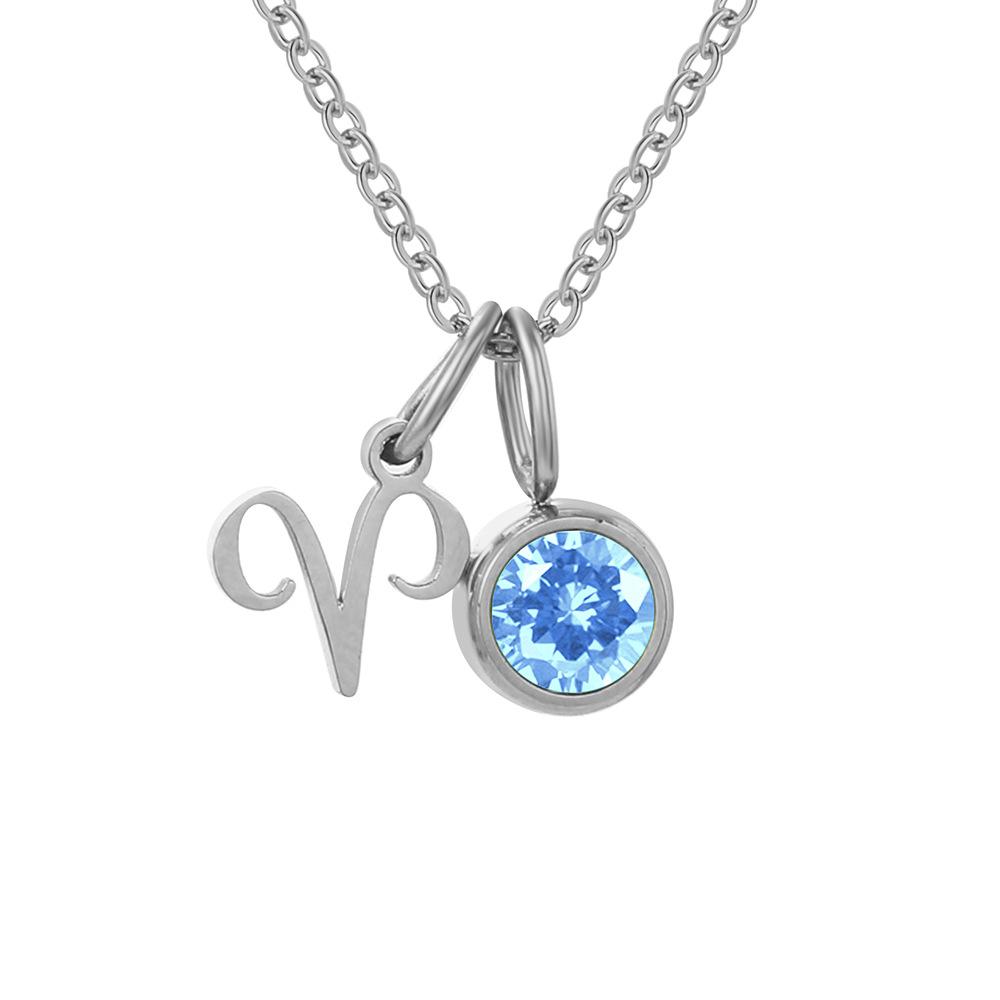Stainless Steel Zodiac Birthstone Pendant Necklace