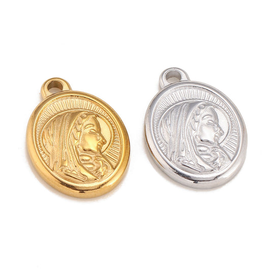 Pendentif rond en acier inoxydable de la Vierge Marie