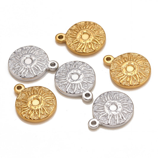 Pendentif rond en acier inoxydable en forme de soleil