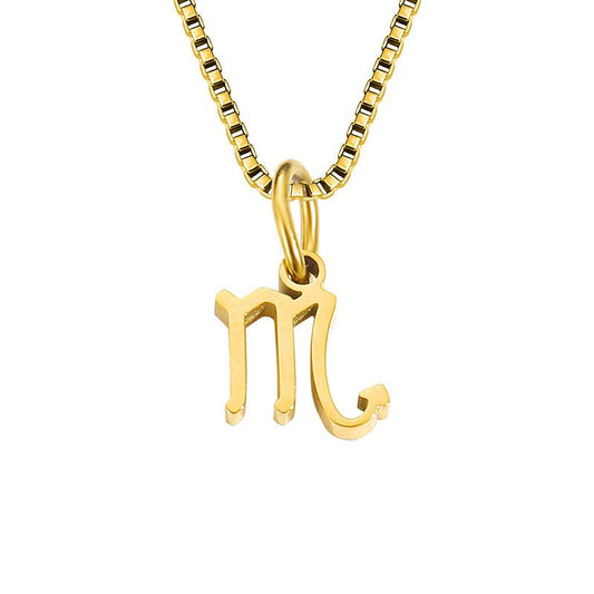 Collier avec chaîne en forme de boîte et signe du zodiaque pour homme et femme
