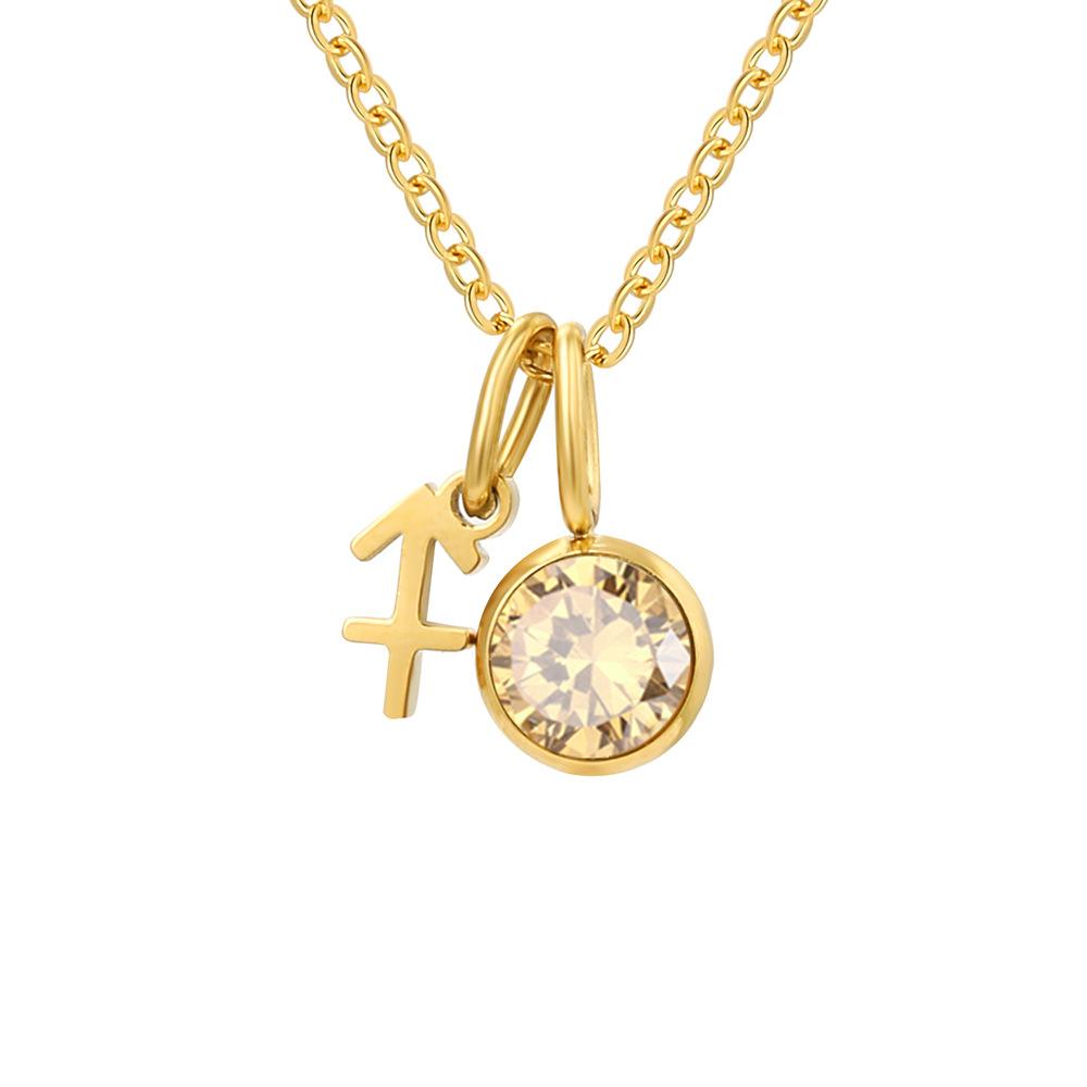 Stainless Steel Zodiac Birthstone Pendant Necklace