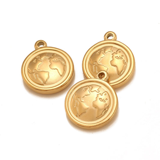 Pendentif rond en acier inoxydable représentant une carte