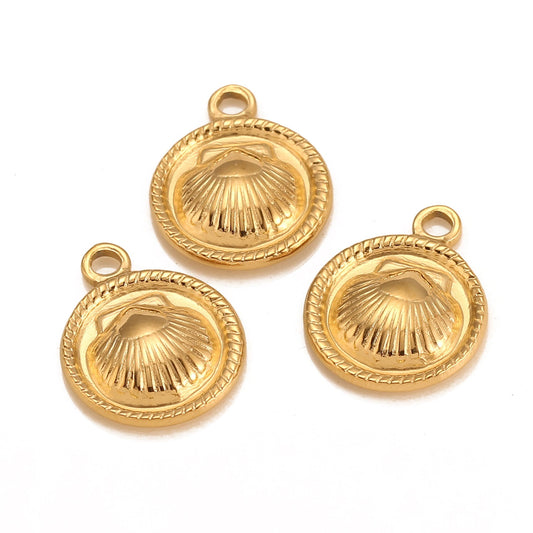 Pendentif rond en acier inoxydable avec coquillage